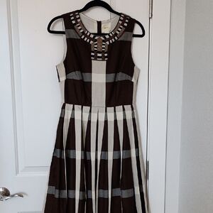 Maeve Chocolate and Cream Checkered Midi Dress
